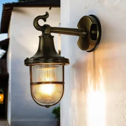 Lido Wandlampe Außen Messing Riffelglas Hof Maritim IP64* Außenwandleuchten|Rustikale Lampen