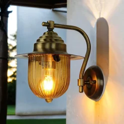 Sale Lido Wandlampe Außen Messing Riffelglas Maritim Hof