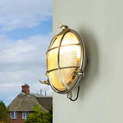 Lido Wandlampe Außen Nickel Echt-Messing rund Ø24cm IP64* Rustikale Lampen|Messinglampen