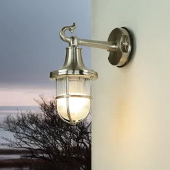 New Lido Wandlampe Außen Nickel Maritim IP64 Echt-Messing