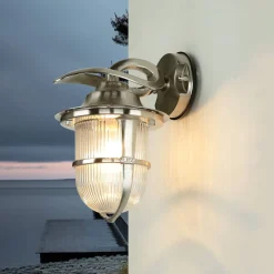 Lido Wandlampe außen Riffelglas Messing in Nickel E27* Außenwandleuchten|Rustikale Lampen