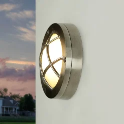 Lido Wandlampe Außen Rustikal Nickel Echt-Messing rund* Rustikale Lampen|Metall Lampen