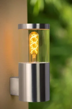 Discount Wandlampe Außen Stahl in Chrom IP44 H:23 cm E27 Balkon