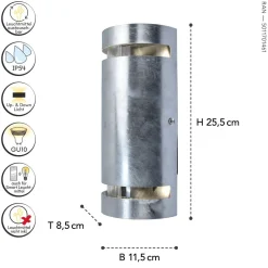 Eco-Light Wandlampe außen Up Down H:25,4 cm IP54 GU10 in Zink* Metall Lampen|Außenwandleuchten