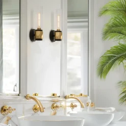 Elstead Wandlampe Bad 34,6 cm hoch IP44 E27 Modern Metall Glas* Wandleuchten|Flurlampen