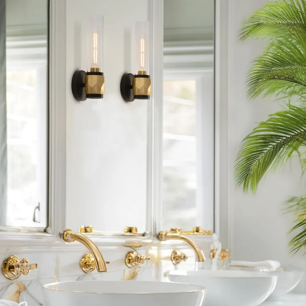 Elstead Wandlampe Bad 34,6 cm hoch IP44 E27 Modern Metall Glas* Wandleuchten|Flurlampen