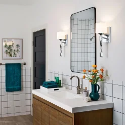 Elstead Wandlampe Bad Chrom Weiß H: 41,3 cm IP44 Metall Glas