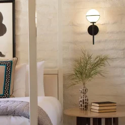 Elstead Wandlampe Bad H: 40,3 cm IP44 Schwarz Weiß Metall Glas* Wandleuchten|Badezimmer Lampe