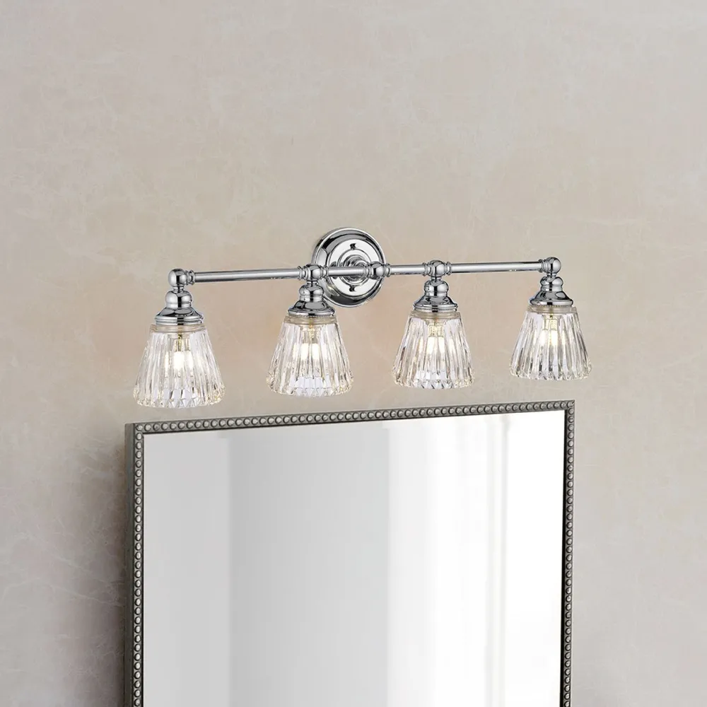 Elstead Wandlampe Bad Metall Glas 78,4 cm breit IP44 4x LED G9* Flurlampen|Metall Lampen