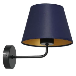 Luminex Wandlampe Blau Gold Stoff Metall B:18 cm E27 konisch* Wandleuchten|Schlafzimmer Lampen