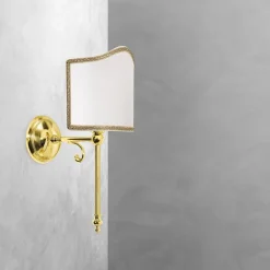 Giovanni Battista Wandlampe E14 Messing poliert Stoff Weiß Klassisch* Wandleuchten|Schlafzimmer Lampen