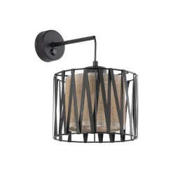 TK Lighting Wandlampe E27 Metall Jute H: 35 cm in Schwarz Braun MINA
