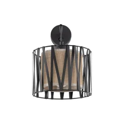 TK Lighting Wandlampe E27 Metall Jute H: 35 cm in Schwarz Braun MINA