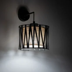 TK Lighting Wandlampe E27 Metall Jute H: 35 cm in Schwarz Braun MINA