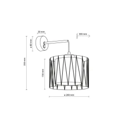 TK Lighting Wandlampe E27 Metall Jute H: 35 cm in Schwarz Braun MINA