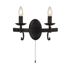 Searchlight Wandlampe Eisen mit Schalter 2-flammig Schwarz E14 B: 32 cm* Rustikale Lampen|Wohnzimmerlampen
