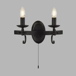 Searchlight Wandlampe Eisen mit Schalter 2-flammig Schwarz E14 B: 32 cm* Rustikale Lampen|Wohnzimmerlampen