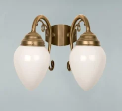 Berliner Messingleuchten Wandlampe 2-flammig Messing Glas T:23 cm E27 Ornamente* Wohnzimmerlampen|Küchenlampen