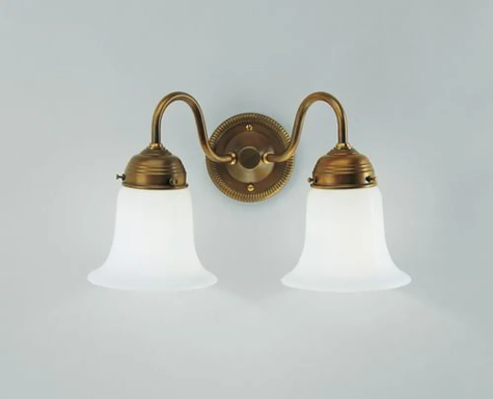 Berliner Messingleuchten Wandlampe Glas Berliner Messing E27 T:17 cm 2-flammig* Wohnzimmerlampen|Metall Lampen