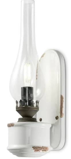 Ferroluce Wandlampe Glas Handarbeit E14 33 cm hoch Weiß Shabby Antik* Wohnzimmerlampen|Glaslampen