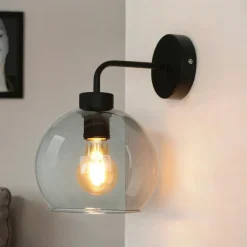 Easylight Wandlampe Glas Kugel Schirm Grau Schwarz KANZENE* Wandleuchten|Küchenlampen