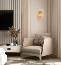 Searchlight Wandlampe Glas Metall E14 IP44 in Messing Champagner* Flurlampen|Metall Lampen