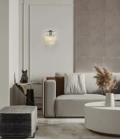 Hot Searchlight Wandlampe Glas Metall Modern H:30 cm E14 IP44 in Chrom