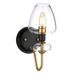 Best Elstead Wandlampe Glasschirm in Schwarz Messing E14 MAIYA