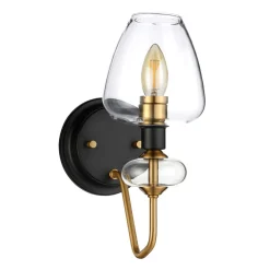 Best Elstead Wandlampe Glasschirm in Schwarz Messing E14 MAIYA