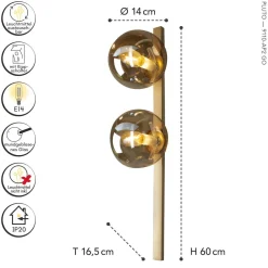 Discount Eco-Light Wandlampe Gold Bernstein Glaskugel E14 H:60 cm 2-flmg