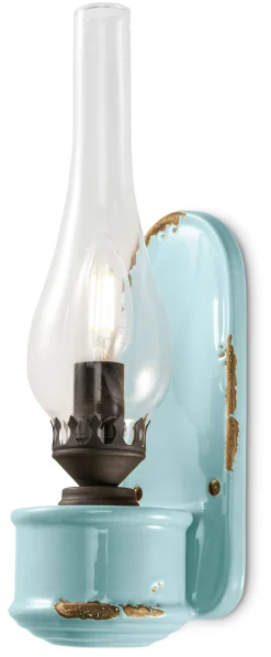 Ferroluce Wandlampe Handarbeit Glas H: 33 cm Hellblau Shabby Antik* Wohnzimmerlampen|Glaslampen