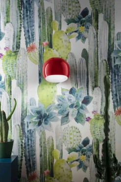 Ferroluce Wandlampe Keramik 21 cm breit Rot E27 rund Retro* Wohnzimmerlampen|Keramiklampen