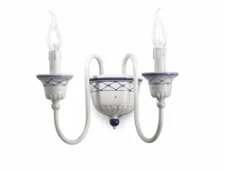 Ferroluce Wandlampe Keramik B: 32 cm Weiß Blau E14 2-flammig* Wohnzimmerlampen|Keramiklampen