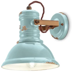 Hot Ferroluce Wandlampe Keramik E27 verstellbar Hellblau Shabby Industrial