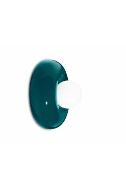 Ferroluce Wandlampe Keramik Glas Ø 25 cm rund Petrol Weiß* Wohnzimmerlampen|Glaslampen