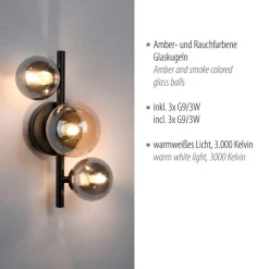 Best Paul Neuhaus Wandlampe Kugeln Rauchgrau Bernstein Glas G9 H:28,5 cm