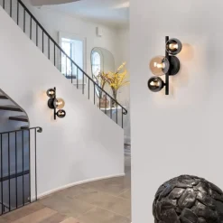 Best Paul Neuhaus Wandlampe Kugeln Rauchgrau Bernstein Glas G9 H:28,5 cm