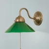 Berliner Messingleuchten Wandlampe Messing Glas Grün Zugschalter E27 Jugendstil* Wohnzimmerlampen|Küchenlampen
