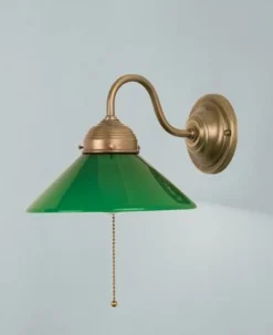 Berliner Messingleuchten Wandlampe Messing Glas Grün Zugschalter E27 Jugendstil* Wohnzimmerlampen|Küchenlampen