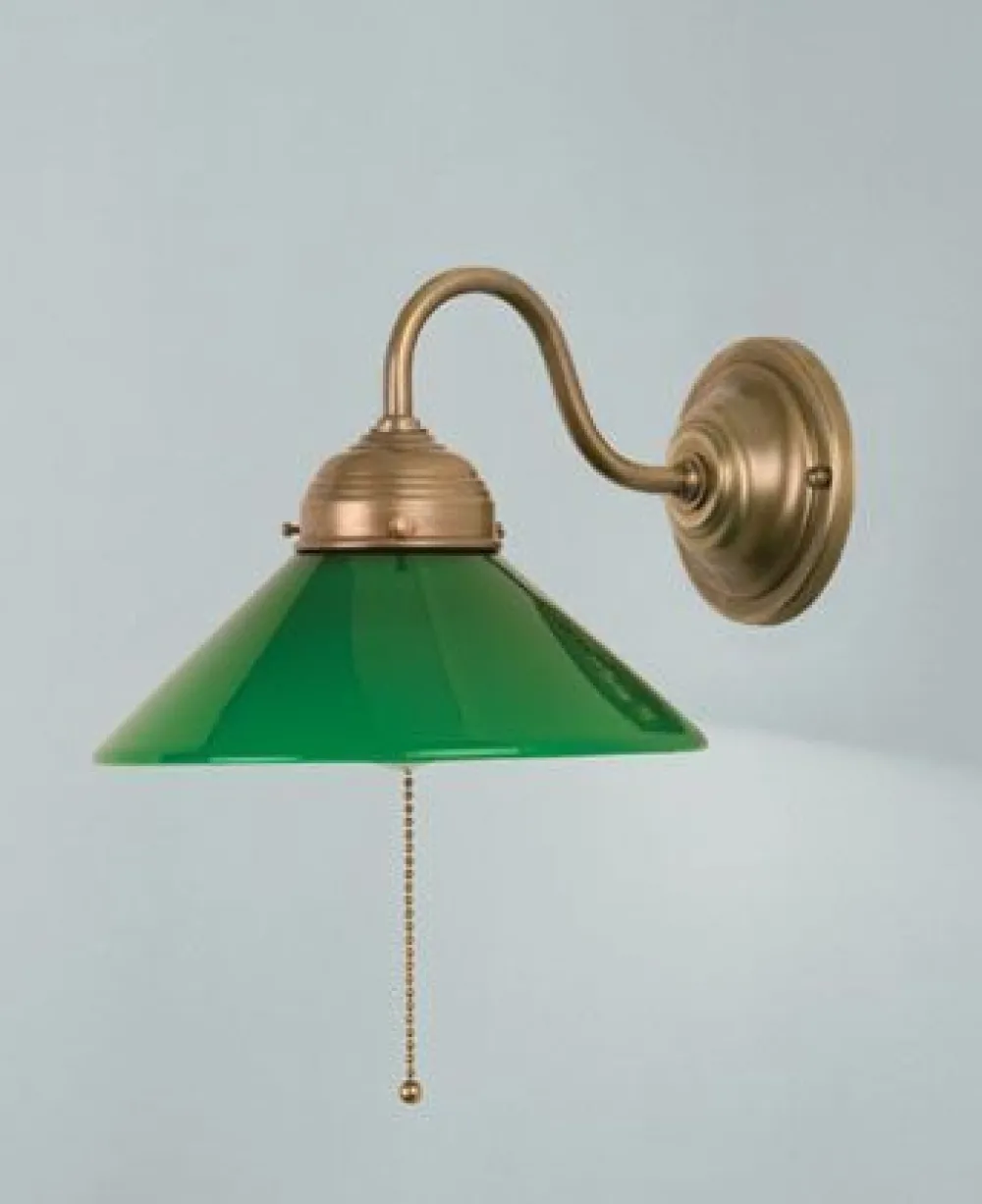 Berliner Messingleuchten Wandlampe Messing Glas Grün Zugschalter E27 Jugendstil* Wohnzimmerlampen|Küchenlampen