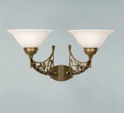 Best Berliner Messingleuchten Wandlampe Messing Glas T:32 cm E27 2-flammig Jugendstil