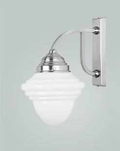 Berliner Messingleuchten Wandlampe Messing in Nickel Glasschirm E27 T:25 cm* Wohnzimmerlampen|Küchenlampen