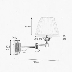Best Giovanni Battista Wandlampe Messing poliert Stoff Weiß E14 Gelenkarm