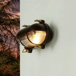 Lido Wandlampe Messing Riffelglas IP64 rostfrei E27 außen* Rustikale Lampen|Metall Lampen