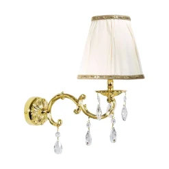 Giovanni Battista Wandlampe Messing Stoff Kristall H: 34,5 cm poliert Weiß E14* Wandleuchten|Schlafzimmer Lampen