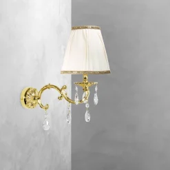 Giovanni Battista Wandlampe Messing Stoff Kristall H: 34,5 cm poliert Weiß E14* Wandleuchten|Schlafzimmer Lampen