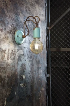 Ferroluce Wandlampe Metall 18 cm hoch Hellblau Shabby Antik E27* Wohnzimmerlampen|Keramiklampen