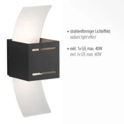 Paul Neuhaus Wandlampe Metall Anthrazit indirekt G9 H:30 cm Modern* Wohnzimmerlampen|Flurlampen