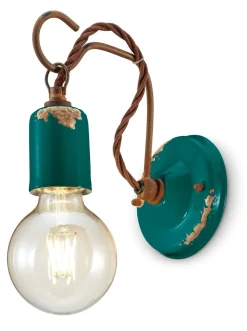Ferroluce Wandlampe Metall E27 18 cm hoch Petrol Shabby Antik* Wohnzimmerlampen|Küchenlampen