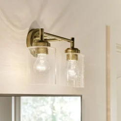 Sale Elstead Wandlampe Metall Glas 32,6 cm breit in Messing E27 2-flammig